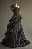 Gorgeous Black Ball Gown One Shoulder Satin Long Prom Dress,Formal Dress HZ1024