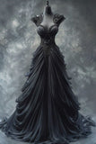 Special Black Ball Gown Sweetheart Chiffon Lace Long Prom Dress,Formal Dress HZ1024