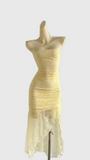 Charming Mermaid Strapless Lace Tea Length Prom Dress,Formal Dress HZ1024
