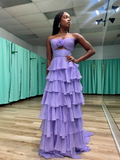 Pretty A Line Strapless Layer Chiffon Long Prom Dress,Formal Dress HZ1024