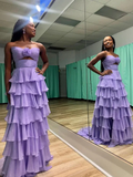 Pretty A Line Strapless Layer Chiffon Long Prom Dress,Formal Dress HZ1024