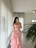 Pretty A Line Strapless Layer Chiffon Long Prom Dress,Formal Dress HZ1024
