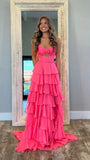 Pretty A Line Strapless Layer Chiffon Long Prom Dress,Formal Dress HZ1024