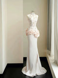 Mandarin Neckline Modest Mermaid Satin Lace Long Prom Dress,Formal Dress HZ1024