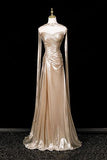 Champagne Classy Mermaid Strapless Pleated Satin With Scarf Long Prom Dress,Formal Dress HZ1024
