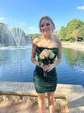 Sparkly Dark Green Mermaid Strapless Sequin Short Homecoming Dress 21th Birthday Outfits HZ1024