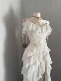 Pretty Mermaid Spaghetti Straps Layer Ruffle Chiffon Slit Long Prom Dress,Formal Dress HZ1024
