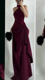 Chic A Line Halter Satin Pleated Long Prom Dress,Formal Dress HZ1024
