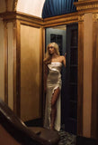 Charming Mermaid Strapless Satin Ruffle Slit Long Prom Dress,Formal Dress HZ1024
