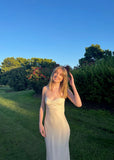 Pretty Simple Mermaid Spaghetti Straps Satin Lace Long Prom Dress,Formal Dress HZ1024