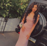 Pretty Mermaid Spaghetti Straps Pink Satin Backless Long Prom Dress,Formal Dress HZ1024