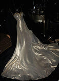 Classy A Line Spaghetti Straps Satin Beaded Long Prom Dress,Formal Evening Dress HZ1024