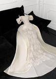 Chic Mermaid Off The Shoulder Satin Lace Long Prom Dress,Formal Evening Dress HZ1024