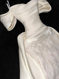 Chic Mermaid Off The Shoulder Satin Lace Long Prom Dress,Formal Evening Dress HZ1024