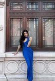 Unique Royal Blue Mermaid V Neck Satin Long Prom Dress,Formal Evening Dress HZ1024
