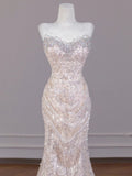 Shiny Mermaid Strapless Tulle Sequin Long Prom Dress,Formal Evening Dress HZ1024
