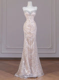 Shiny Mermaid Strapless Tulle Sequin Long Prom Dress,Formal Evening Dress HZ1024