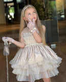 Princess Ball Gown Satin Tulle Beaded With Gloves Flower Girl Dress HZ1024