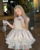Princess Ball Gown Satin Tulle Beaded With Gloves Flower Girl Dress HZ1024
