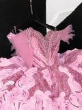 Gorgeous A Line Off The Shoulder Pink Tulle Beaded Short Homecoming Dress 19th Birthday Outfits HZ1024