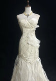 Sweetheart Mermaid Satin Chiffon Ruffle Beaded Long Prom Dress,Wedding Dress,Evening Dress HZ1024