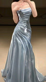Classy Style A Line Strapless Pleated Satin Long Prom Dress, Bridesmaids Dress, Evening Dress HZ1024