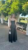 Elegant Black A Line Spaghetti Straps Satin Long Prom Dress, Evening Dress HZ1024