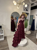 Chic A Line Spaghetti Straps Tiered Chiffon Lace Long Prom Dress, Evening Dress HZ1024