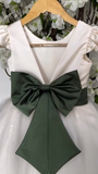 Chic Ball Gown Satin Tulle Ruffle Sleeves With Bow Knot Flower Girl Dress HZ1024