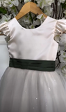 Chic Ball Gown Satin Tulle Ruffle Sleeves With Bow Knot Flower Girl Dress HZ1024