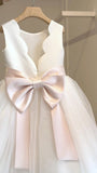 Pretty Ball Gown Satin Tulle Back With Bow Knot Flower Girl Dress HZ1024