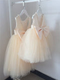 Princess Ball Gown Pearl Neck Satin Tulle Back With Bow Knot Flower Girl Dress HZ1024