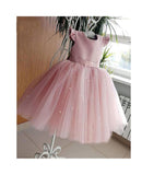Pink Ball Gown Satin Tulle Ruffle Sleeves Back With Bow Knot Flower Girl Dress HZ1024