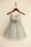 Pretty A Line Spaghetti Straps Tulle Sequin Flower Girl Dress HZ1024