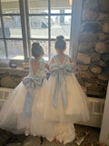 Sweet A Line Satin Tulle Applique Back With Bow Knot Flower Girl Dress HZ1024