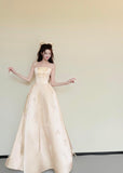 Pretty A Line Strapless Satin With Bow Knot Long Prom Dress, Evening Dress HZ1024