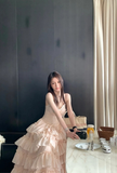 Sweet A Line Spaghetti Straps Satin Tiered Chiffon Long Prom Dress, Evening Dress HZ1024