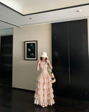 Sweet A Line Spaghetti Straps Satin Tiered Chiffon Long Prom Dress, Evening Dress HZ1024