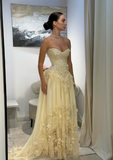 Pretty A Line Strapless Chiffon Lace Long Prom Dress, Evening Dress HZ1024