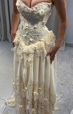Pretty A Line Strapless Chiffon Lace Long Prom Dress, Evening Dress HZ1024