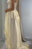 Pretty A Line Strapless Chiffon Lace Long Prom Dress, Evening Dress HZ1024
