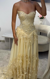 Pretty A Line Strapless Chiffon Lace Long Prom Dress, Evening Dress HZ1024