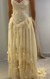 Pretty A Line Strapless Chiffon Lace Long Prom Dress, Evening Dress HZ1024