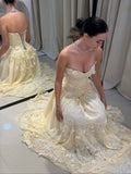 Pretty A Line Strapless Chiffon Lace Long Prom Dress, Evening Dress HZ1024