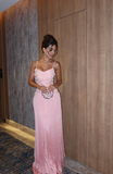 Romantic A Line Spaghetti Straps Pink Satin Sequin Tassel Long Prom Dress, Evening Dress HZ1024
