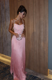 Romantic A Line Spaghetti Straps Pink Satin Sequin Tassel Long Prom Dress, Evening Dress HZ1024