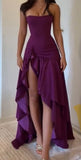 Chic A Line Strapless Satin Ruffle Hem Slit Long Prom Dress, Evening Dress HZ1024