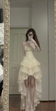 Princess A Line Strapless Tulle Lace High-Low Prom Dress, Evening Dress HZ1024