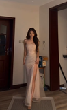 Shiny Mermaid Strapless Tulle Sequin Slit Long Prom Dress, Evening Dress HZ1024