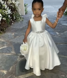 Cute A Line Satin Back With Bow Knot Flower Girl Dress HZ1024